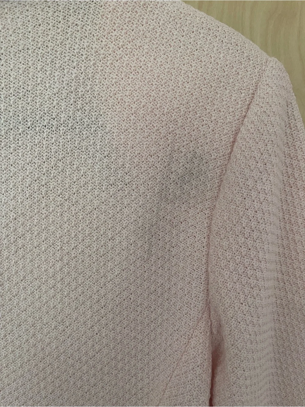 Vintage St. John Blush Pink Knit Cardigan with Cream Trim and Black Piping